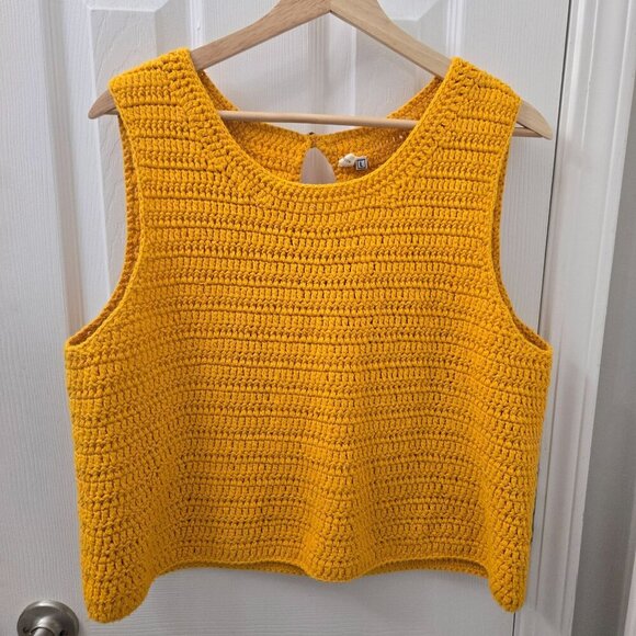 Moth Handmade Yellow Crochet Sweater Tank Top Large Keyhole Cotton Swanktop rop‎ - Picture 1 of 6